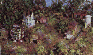 Village with a railroad running through it